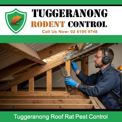Tuggeranong rodent pest control technician inspecting and treating timber roof cavity for roof rat infestation